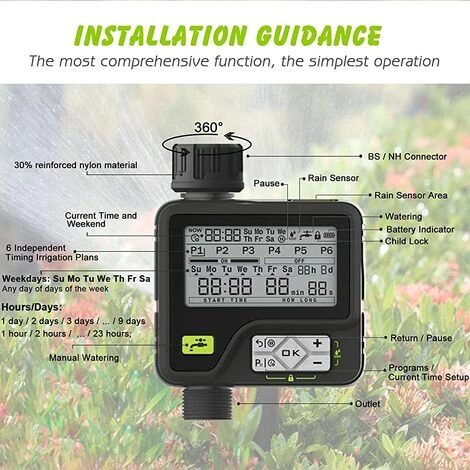 TANABATA Programmateur Arrosage Automatique Minuteur Arrosage Pour Jardin Contrôle Manuel Capteur De Pluie Etanche Et 3 Programmes D'irrigation Séparés 7 TANABATA Programmateur Arrosage Automatique Minuteur Arrosage Pour Jardin Contrôle Manuel Capteur De Pluie Etanche Et 3 Programmes D'irrigation Séparés – Image 5