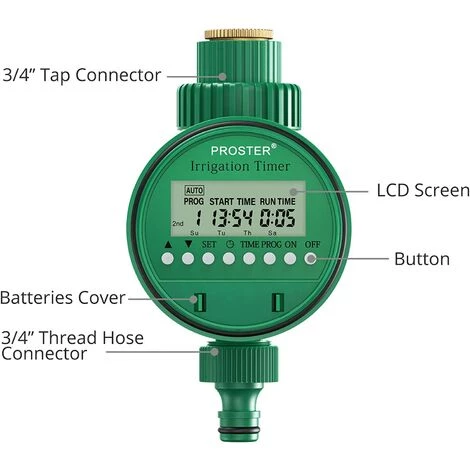 Proster Minuterie D'Arrosage 3/4 "19mm Minuterie D'Irrigation Automatique Avec écran LCD 1m - 9h 59m Minuterie D'Arrosage Numérique Irrigation Automatique Pour L'herbe Des Plantes De Serre De Jardin 4 Proster Minuterie D'Arrosage 3/4 "19mm Minuterie D'Irrigation Automatique Avec écran LCD 1m - 9h 59m Minuterie D'Arrosage Numérique Irrigation Automatique Pour L'herbe Des Plantes De Serre De Jardin – Image 2