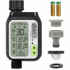 BEARSU Minuterie Arrosage Automatique, Programmateur Arrosage, 3 Programmes D'Irrigation Séparés, Capteur De Pluie, Imperméable, Modes Multiples, 2 Piles, Irrigation Pour Jardin