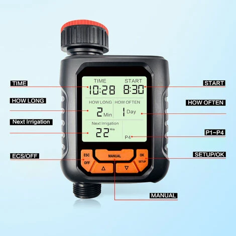 ASUPERMALL Contrôleur Intelligent D'Irrigateur Automatique, Programmateur Et Minuterie D'Arrosage Automatique, Avec Écran Lcd, Ouverture Temporaire, 4 Programmes De Contrôle De Temporisation, Type A - Type A 4 ASUPERMALL Contrôleur Intelligent D'Irrigateur Automatique, Programmateur Et Minuterie D'Arrosage Automatique, Avec Écran Lcd, Ouverture Temporaire, 4 Programmes De Contrôle De Temporisation, Type A - Type A – Image 2