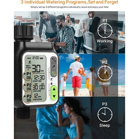 BENOBBY KIDS Minuterie D'arrosage, Minuterie D'eau Pour Tuyaux Programmable, Minuterie De Tuyau Avec étanchéité IP65 Pour Pelouses Extérieures Et Jardin, Réglage Jusqu'à 3 Minuteries, Capteur De Pluie/verrouillage Pour Enfants/grand écran De 3 Pouces, Noir, 1 Paquet 5 BENOBBY KIDS Minuterie D'arrosage, Minuterie D'eau Pour Tuyaux Programmable, Minuterie De Tuyau Avec étanchéité IP65 Pour Pelouses Extérieures Et Jardin, Réglage Jusqu'à 3 Minuteries, Capteur De Pluie/verrouillage Pour Enfants/grand écran De 3 Pouces, Noir, 1 Paquet – Image 3