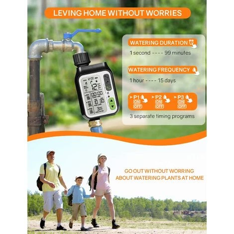 BENOBBY KIDS Minuterie D'arrosage, Minuterie D'eau Pour Tuyaux Programmable, Minuterie De Tuyau Avec étanchéité IP65 Pour Pelouses Extérieures Et Jardin, Réglage Jusqu'à 3 Minuteries, Capteur De Pluie/verrouillage Pour Enfants/grand écran De 3 Pouces, Noir, 1 Paquet 7 BENOBBY KIDS Minuterie D'arrosage, Minuterie D'eau Pour Tuyaux Programmable, Minuterie De Tuyau Avec étanchéité IP65 Pour Pelouses Extérieures Et Jardin, Réglage Jusqu'à 3 Minuteries, Capteur De Pluie/verrouillage Pour Enfants/grand écran De 3 Pouces, Noir, 1 Paquet – Image 5