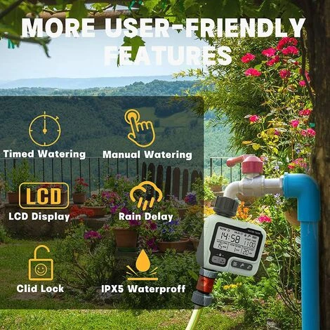 CHANCEY Programmateur Arrosage SEMAket Minuterie Irrigation IPX5 Imperméable Arroseur Automatique Manuel Avec Grand Écran LCD Facile Installation Pour Balcon Jardin Parterre Ferme Extérieur 6 CHANCEY Programmateur Arrosage SEMAket Minuterie Irrigation IPX5 Imperméable Arroseur Automatique Manuel Avec Grand Écran LCD Facile Installation Pour Balcon Jardin Parterre Ferme Extérieur – Image 4