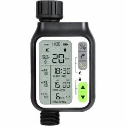 AOUGO Minuterie D'eau, Minuterie D'arrosage Automatique Avec 3 Systèmes D'irrigation Séparés/capteur De Pluie Automatique/mode Verrouillage Enfant