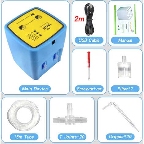 TANCYCO Dispositif D'arrosage Intelligent WIFI Double Pompe Chronométré Système D'irrigation Goutte à Goutte Automatique Contrôleur D'application à Distance Pour Jardin Terrasse Plante En Pot Fleur, Bleu Et Jaune, 20 Pots 5 TANCYCO Dispositif D'arrosage Intelligent WIFI Double Pompe Chronométré Système D'irrigation Goutte à Goutte Automatique Contrôleur D'application à Distance Pour Jardin Terrasse Plante En Pot Fleur, Bleu Et Jaune, 20 Pots – Image 3