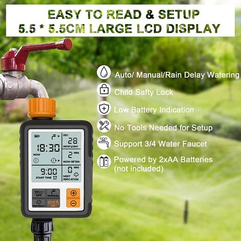 BENOBBY KIDS Minuteries D'arrosage, Automatique Minuteur Arrosage Pour Jardin Grand écran LCD, Retard De Pluie Et Fonction De Verrouillage Enfant Arrosage Automatique Pelouse 4 BENOBBY KIDS Minuteries D'arrosage, Automatique Minuteur Arrosage Pour Jardin Grand écran LCD, Retard De Pluie Et Fonction De Verrouillage Enfant Arrosage Automatique Pelouse – Image 2