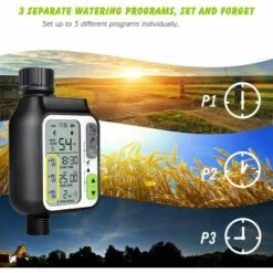CESIèCLEFOU Programmateur Arrosage,Minuterie D'arrosage Automatique Avec 3 Systèmes D'irrigation Séparés/Capteur De Pluie Automatique/Mode De Verrouillage Enfant Lefou -Arrosage automatique Soldes 65212091 4