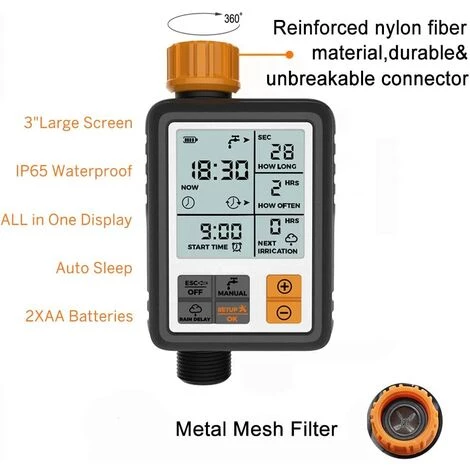 OSQI Minuterie D'eau Numérique Programmable Jardin Pelouse Robinet Ordinateur Tuyau Robinet Arroseur Minuterie Système D'irrigation Contrôleur/verrouillage Enfant/mode Auto Et Manuel/pluie Retard/3" Grand écran/IP65 étanche 5 OSQI Minuterie D'eau Numérique Programmable Jardin Pelouse Robinet Ordinateur Tuyau Robinet Arroseur Minuterie Système D'irrigation Contrôleur/verrouillage Enfant/mode Auto Et Manuel/pluie Retard/3" Grand écran/IP65 étanche – Image 3