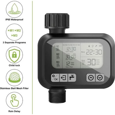 PESCE Minuterie D'eau, Minuterie D'arrosage Automatique, Minuterie D'irrigation Pour Jardin, 3 Programmes Flexibles, Étanche IP65, Anti Fuite, Contrôle Manuel, Verrouillage Enfant Fonction, Noir 5 PESCE Minuterie D'eau, Minuterie D'arrosage Automatique, Minuterie D'irrigation Pour Jardin, 3 Programmes Flexibles, Étanche IP65, Anti Fuite, Contrôle Manuel, Verrouillage Enfant Fonction, Noir – Image 3